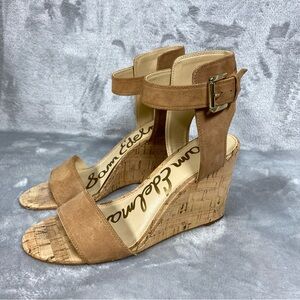 Sam Edelman Willow Sandal Wedges Cork Size 6.5 Saddle Suede